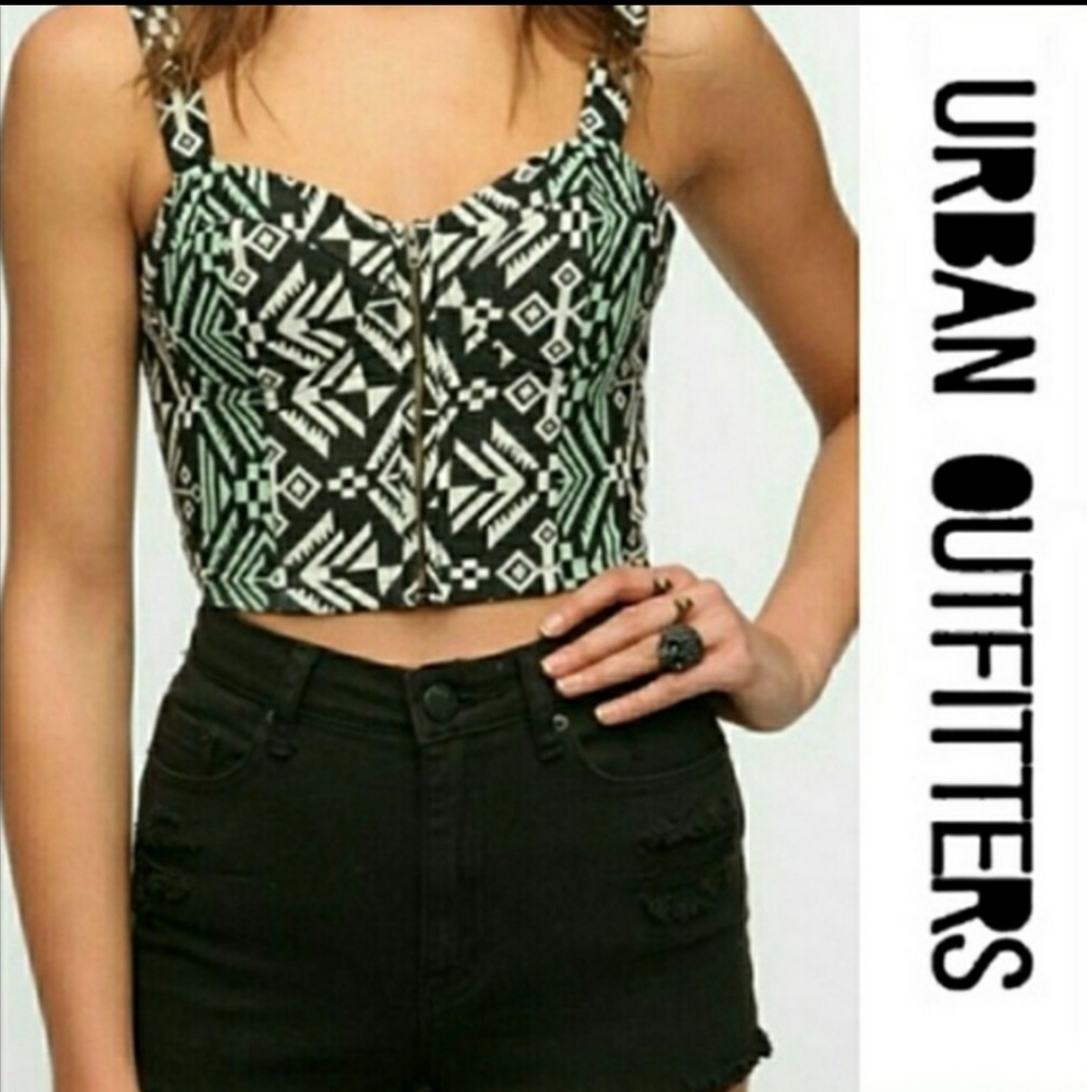UO Staring at stars tribal Aztec boho‎ crop bustier top strap back zip front